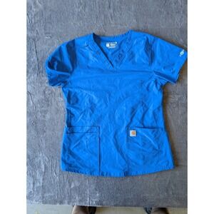 Carhartt Force Modern Fit Scrub Top Womens Small Royal Blue V-Neck Medical Work